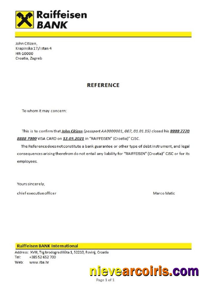 Croatia Raiffeisen bank closure reference